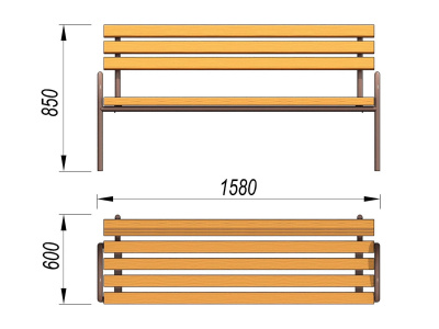Парковая лавочка со спинкой МАФ 1605 в Кирове